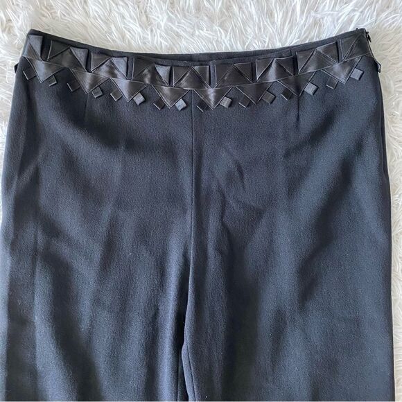 ESCADA Black Wool Wide Leg Trousers with Silk Detail at the Waist Size 42 US L - Picture 5 of 9